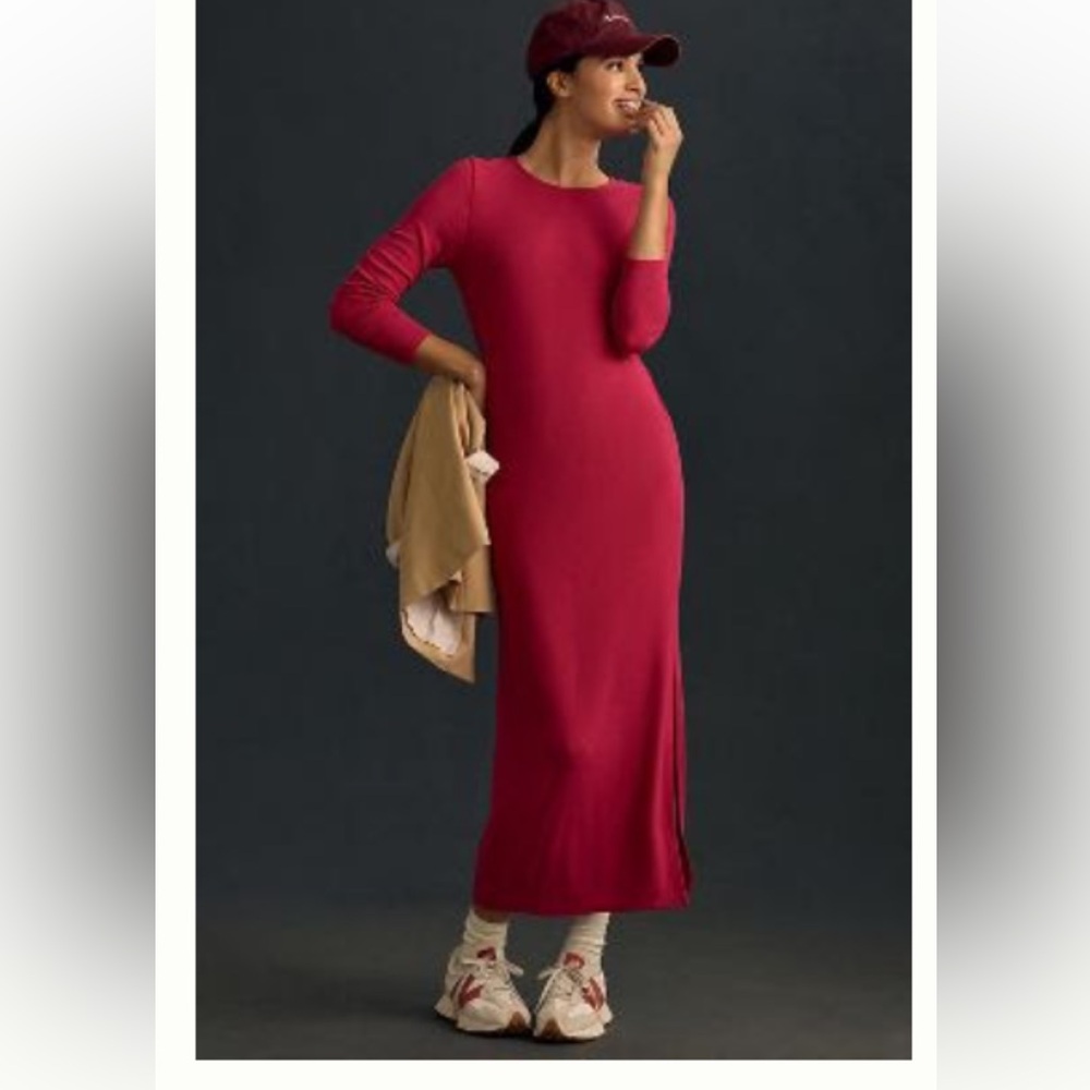BORDEAUX LONG-SLEEVE MAXI DRESS Anthropologie Hot Pink Sz S